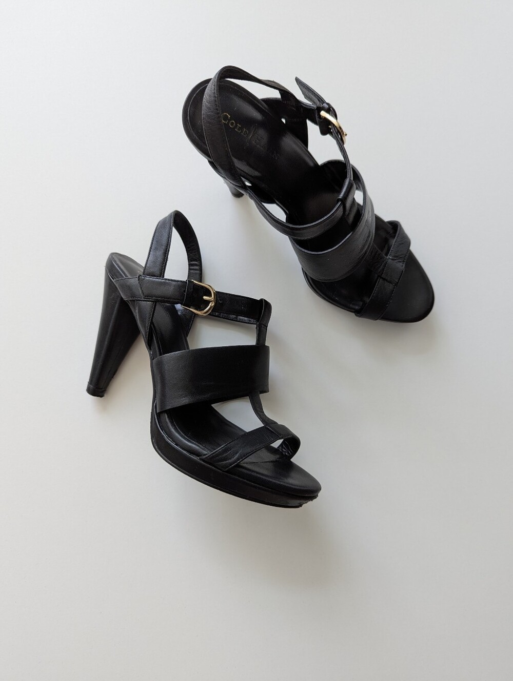 Cole Haan Whitney T-Strap Leather Platform Heel Sandal – Black, Women's 6